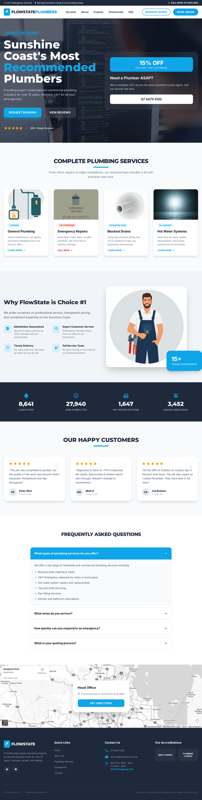 Flowstate Plumbers website design example in Australia