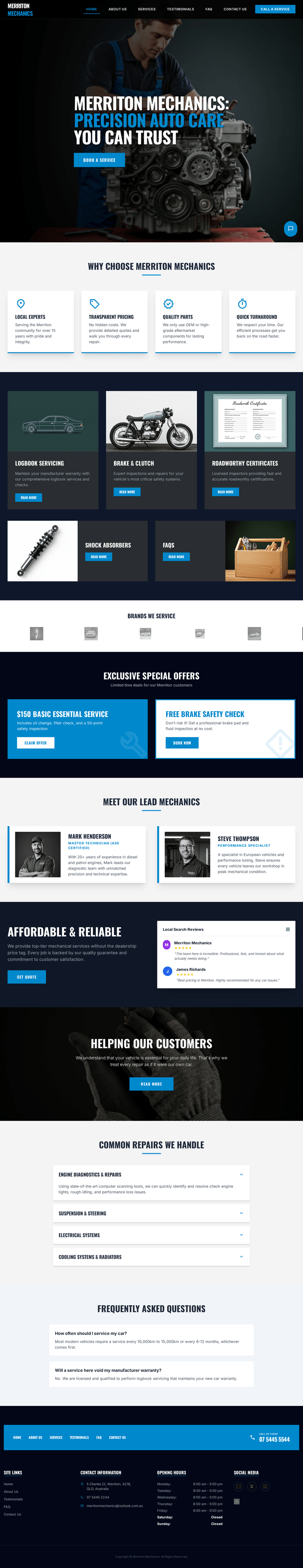 Merriton Mechanics tradie website example in Australia