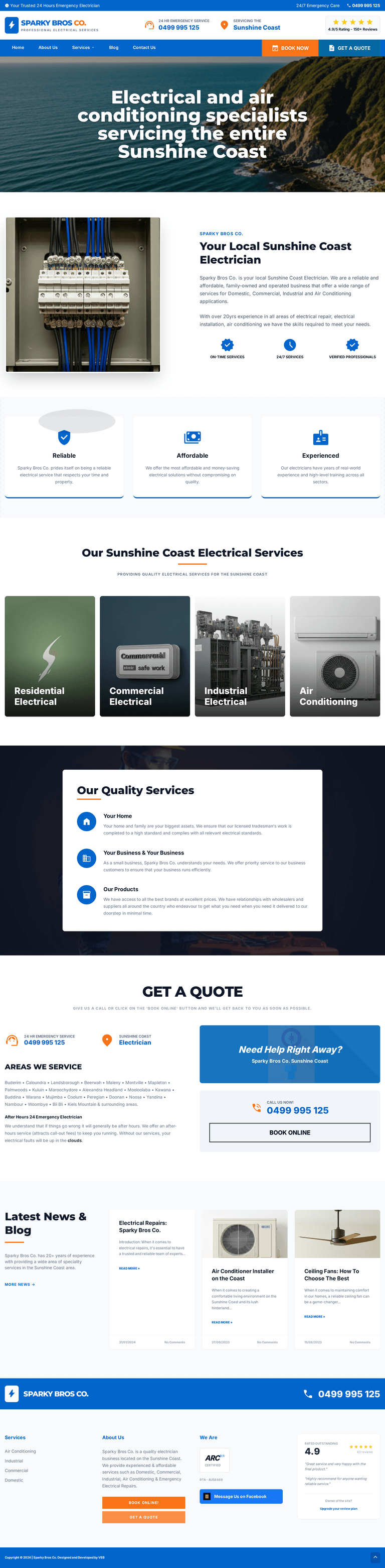 Sparky Bros tradie website design example in Australia